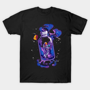 Science Day Astronaut Bottle Space Day Celebration Galaxy Planets Meteorites T-Shirt